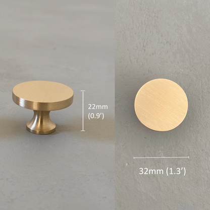 Solid Brass Flat Knob - HARLOW