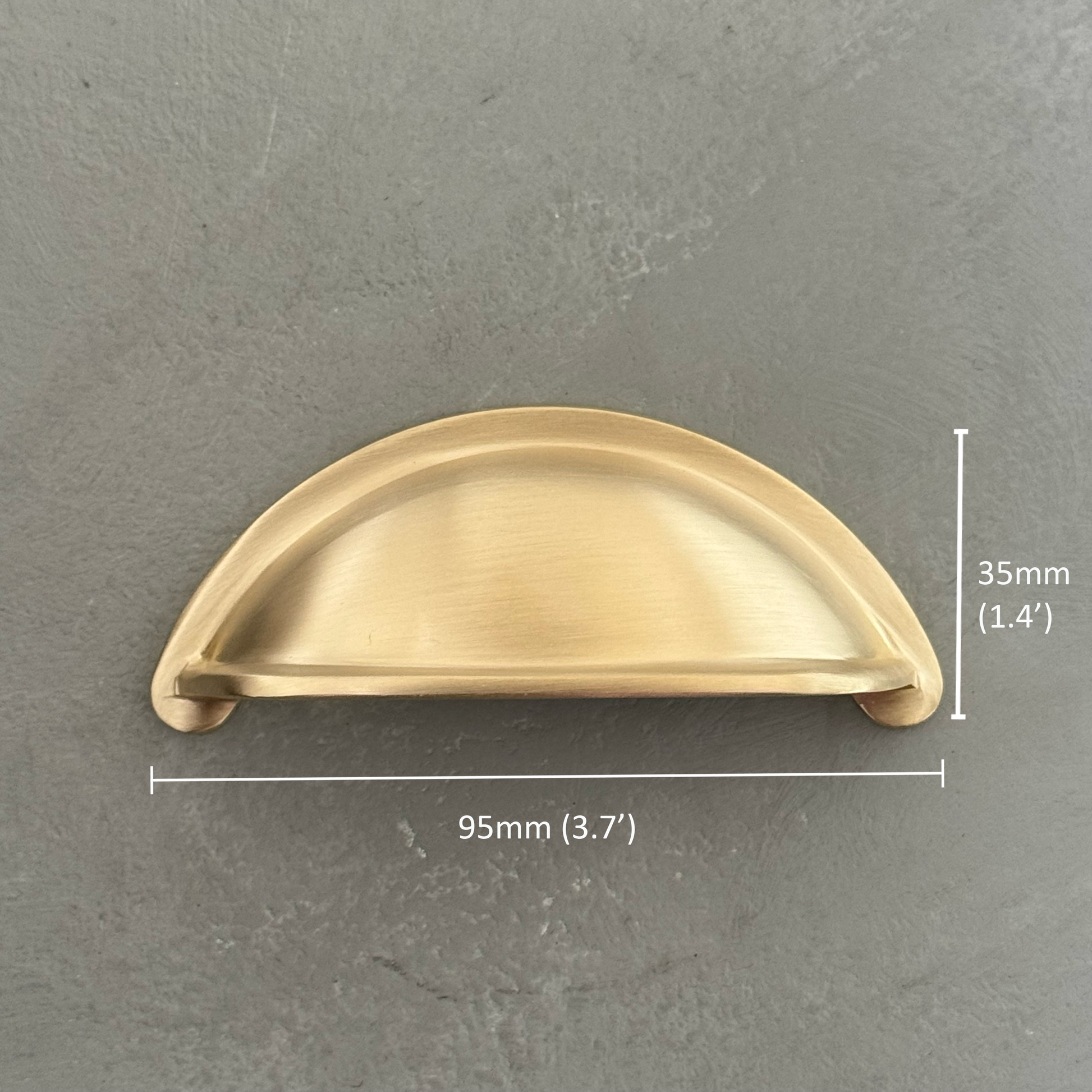 one traditional brass cup pull handle with measurements