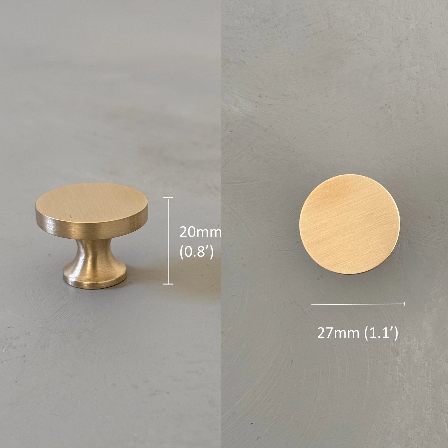 Solid Brass Flat Knob - HARLOW